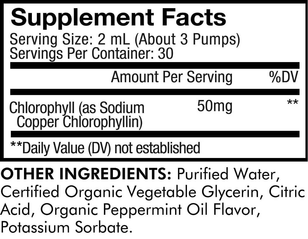 Codeage Chlorophyll+ Liquid Drops Ingredients