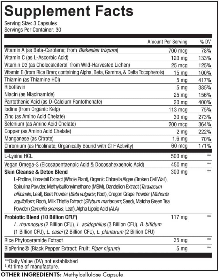 Codeage Clearface Vitamins+ Ingredients