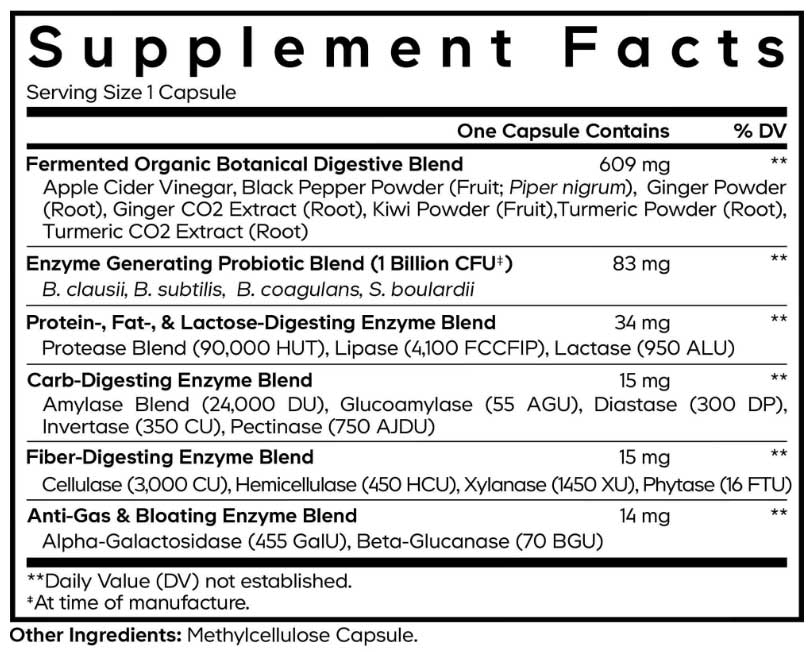 Codeage Fermented Digestive Enzymes+ Ingredients