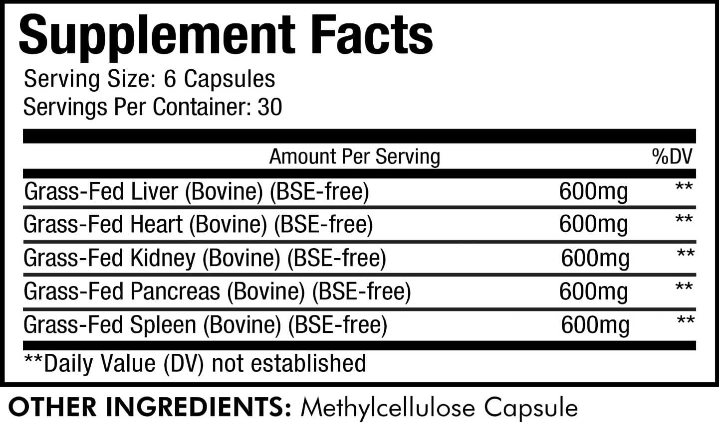 Codeage Grass Fed Beef Organs Ingredients