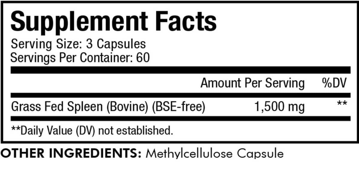 Codeage Grass Fed Beef Spleen Ingredients