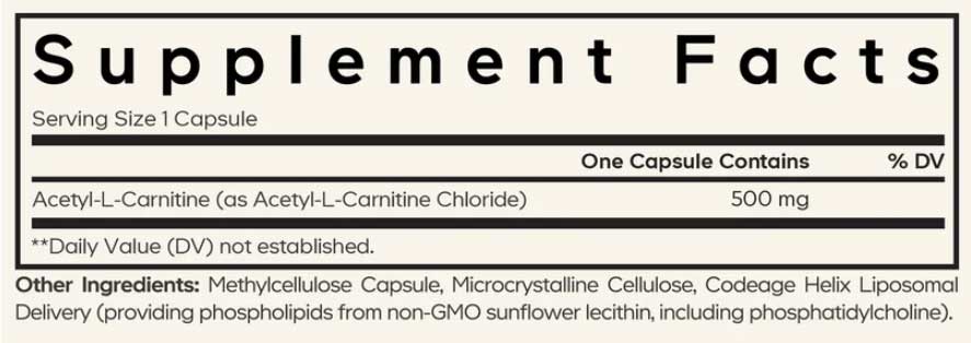 Codeage Liposomal Acetyl L-Carnitine+ Ingredients