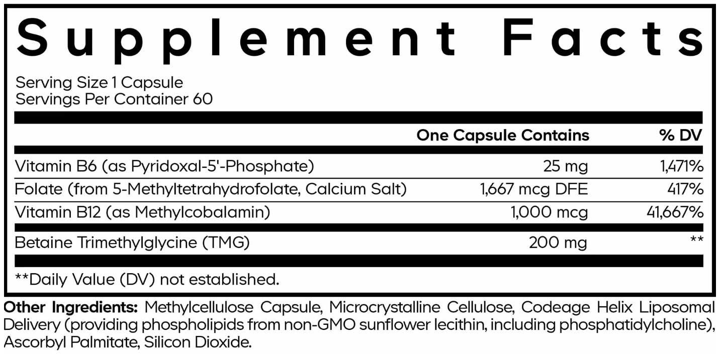Codeage Liposomal L-Methylfolate 5-MTHF+ Ingredients