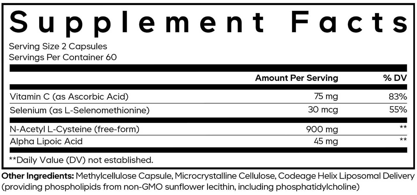 Codeage Liposomal NAC+ PlatinumI ngredients