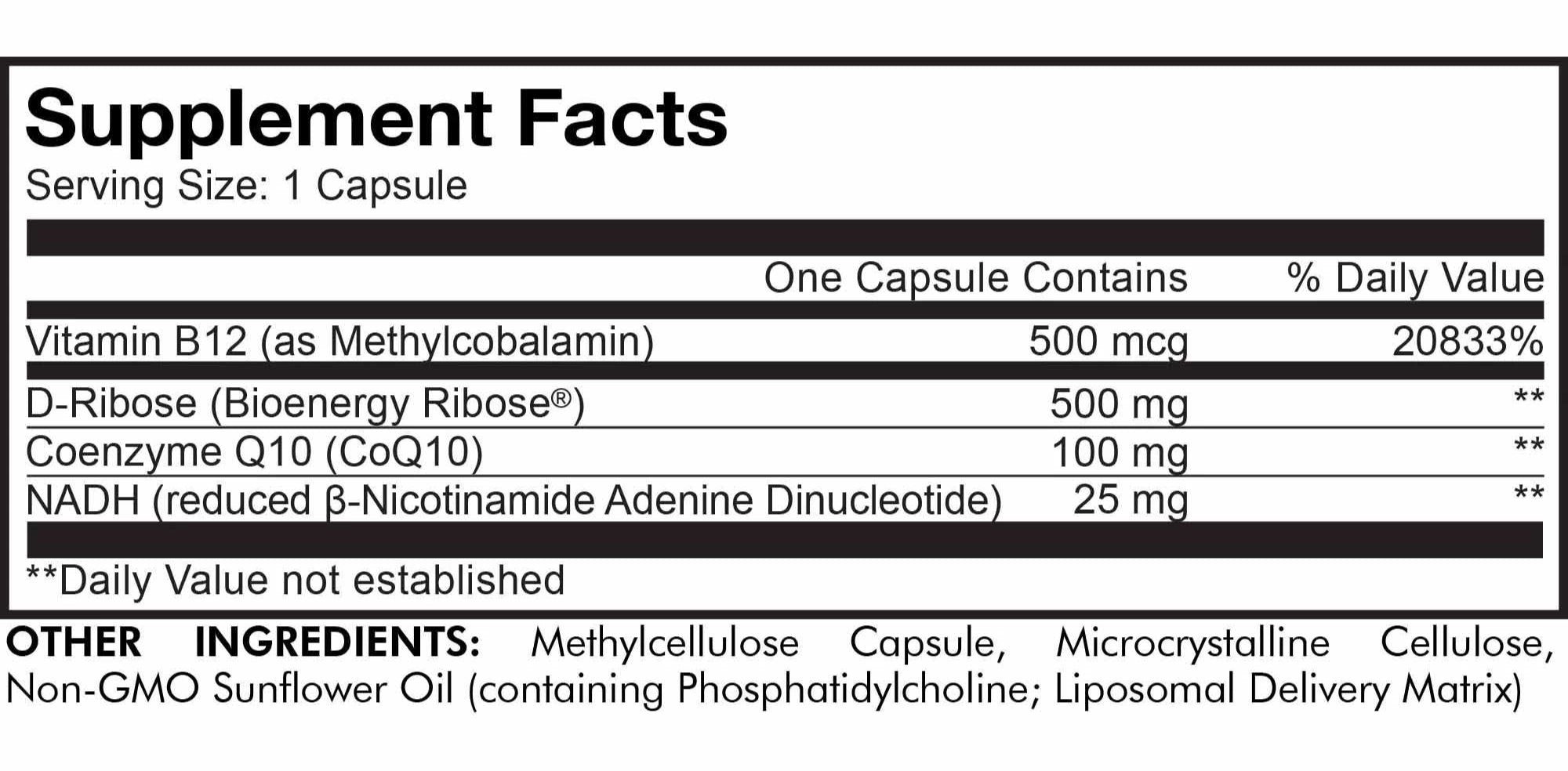 Codeage Liposomal NADH+ Centurion Ingredients