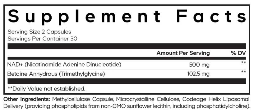 Codeage Liposomal NAD+ Eternal Ingredients