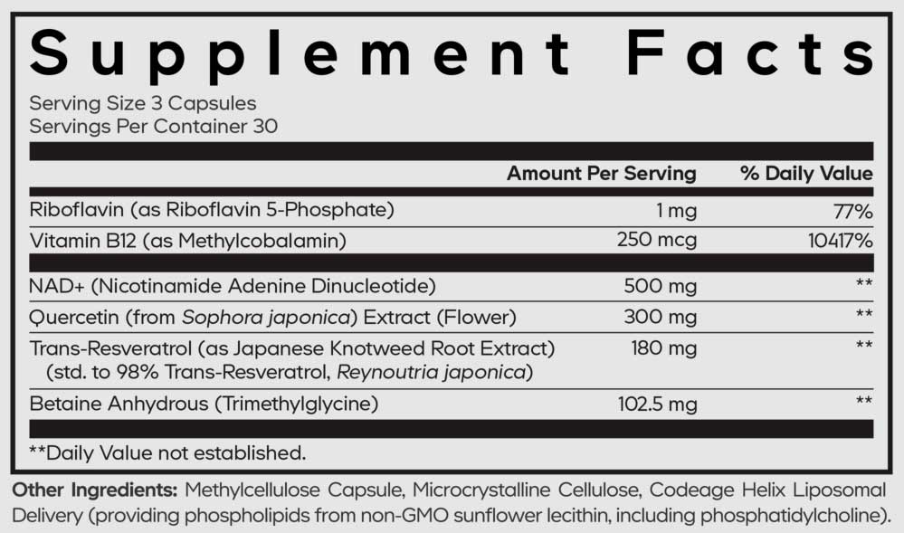 Codeage Liposomal Nad+ Ultra Sport Ingredients