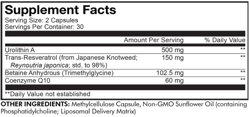 Codeage Liposomal Urolithin A Ingredients