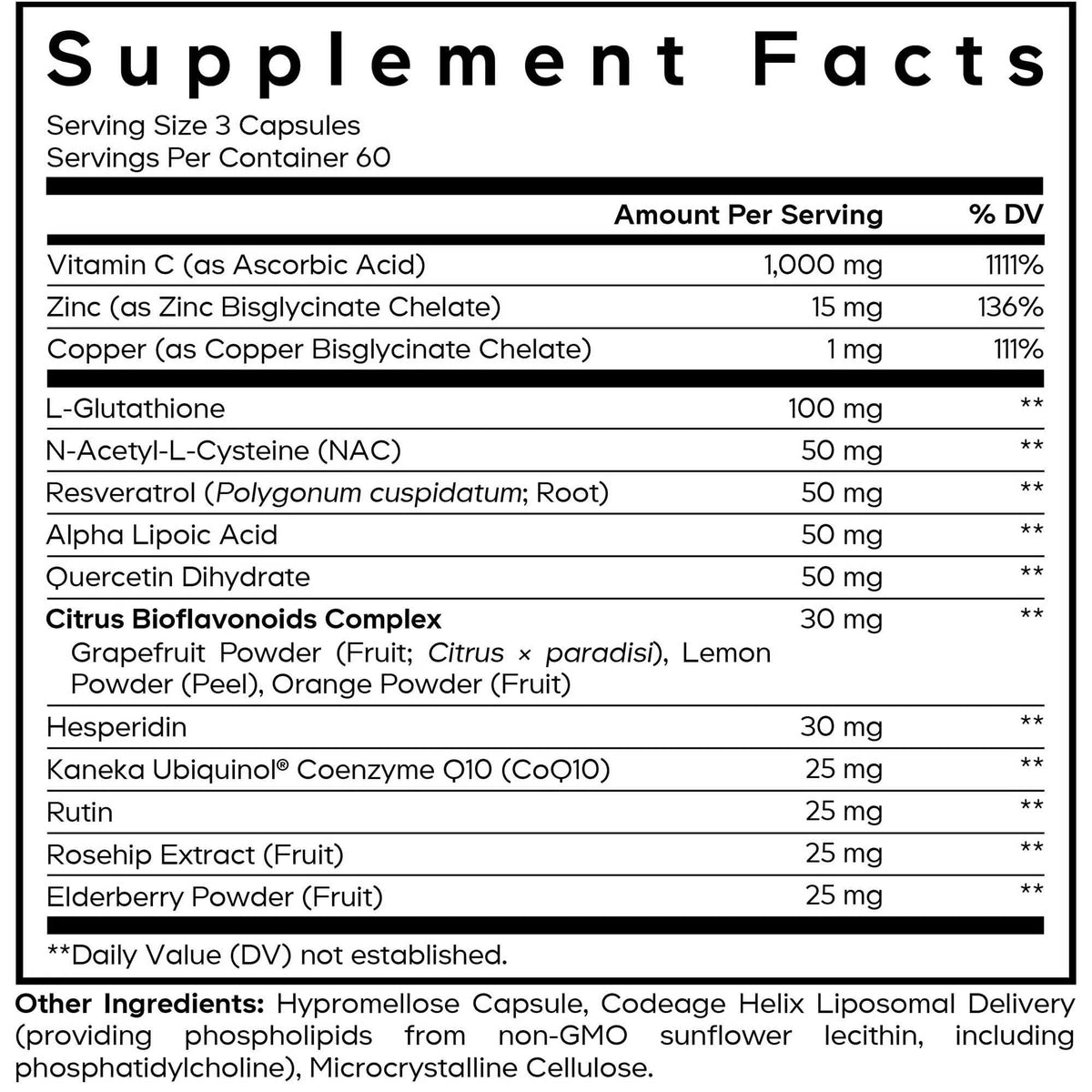 Codeage Liposomal Vitamin C+ Platinum Ingredients