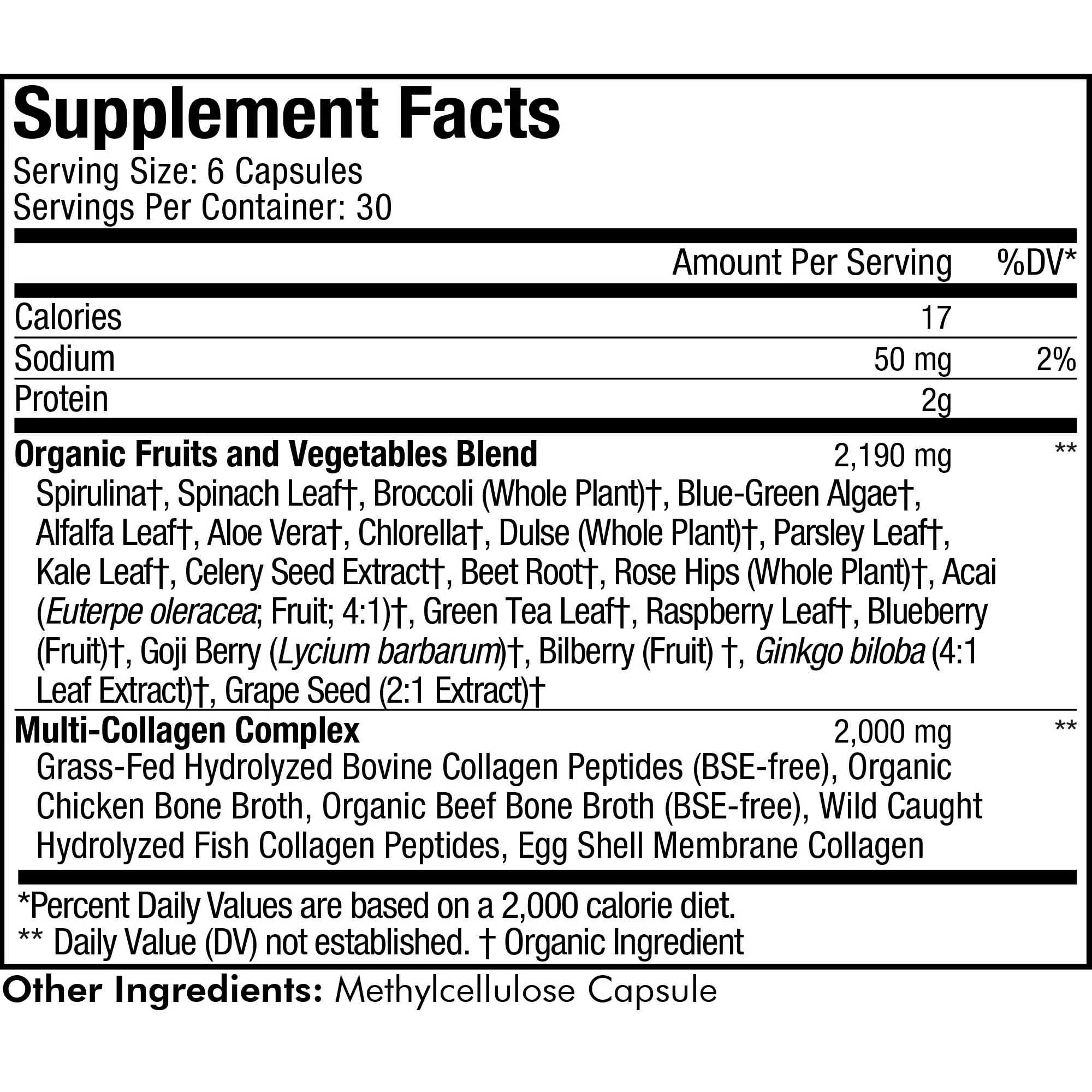 Codeage Multi Collagen Raw Greens Ingredients