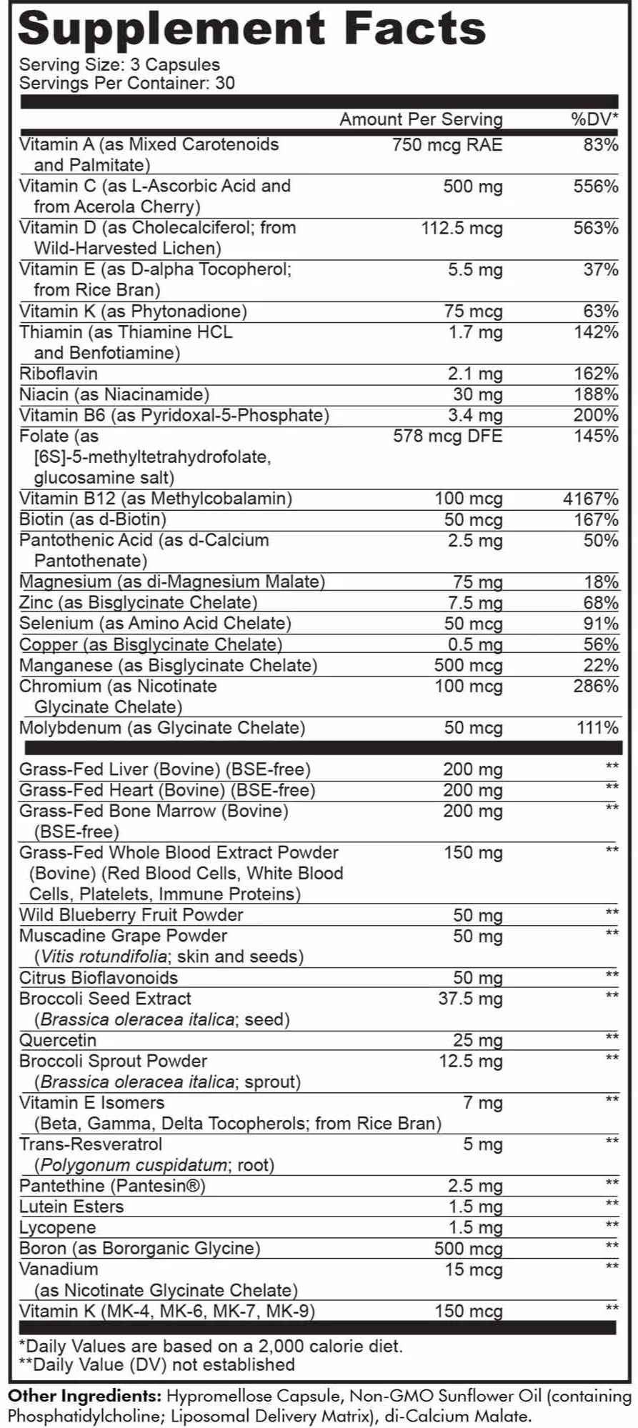 Codeage Multivitamin Performance Elite Max Ingredients