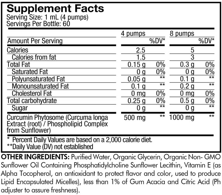 Codeage Nanofood Curcumin Phytosome Liquid Ingredients