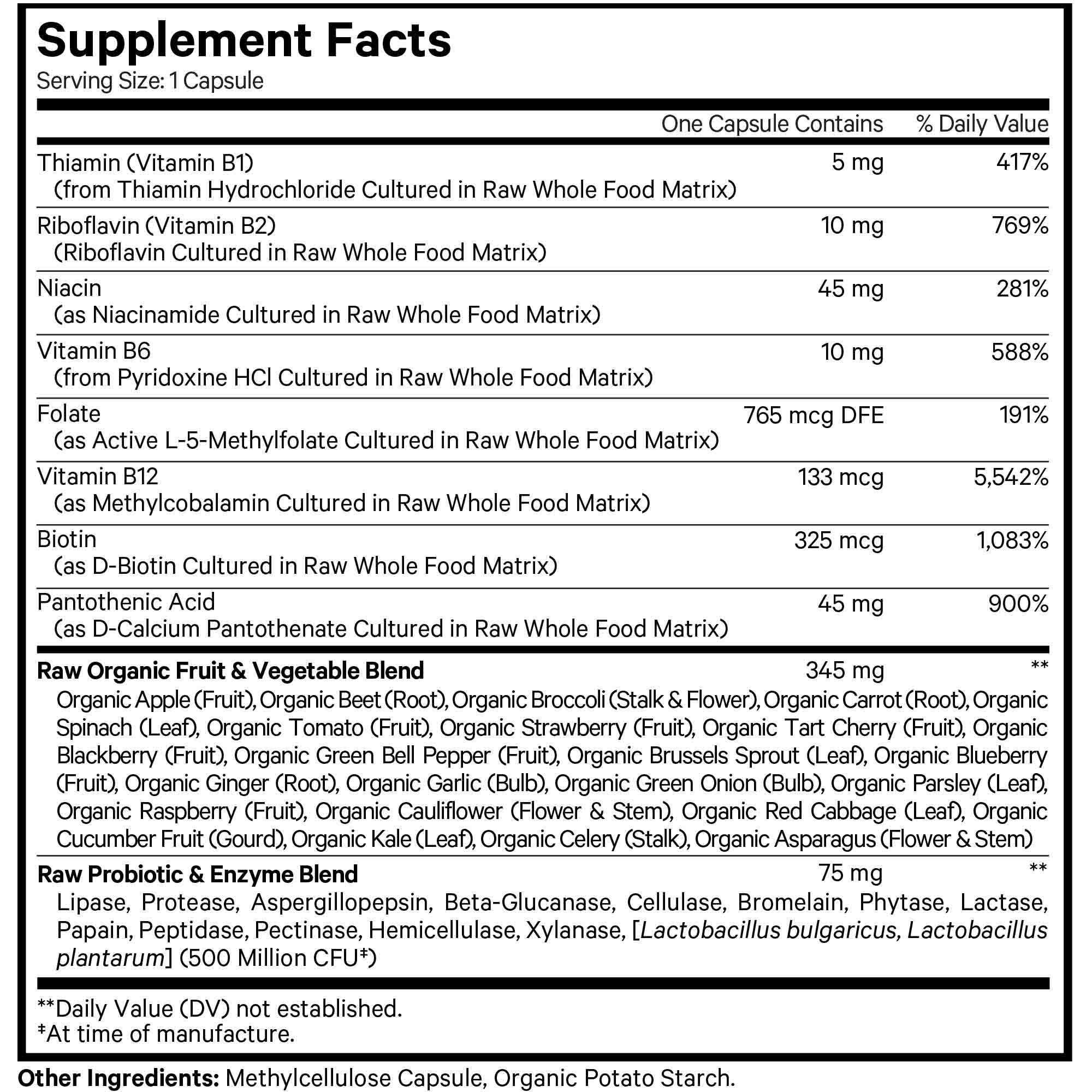 Codeage Raw Vitamin B-Complex Ingredients
