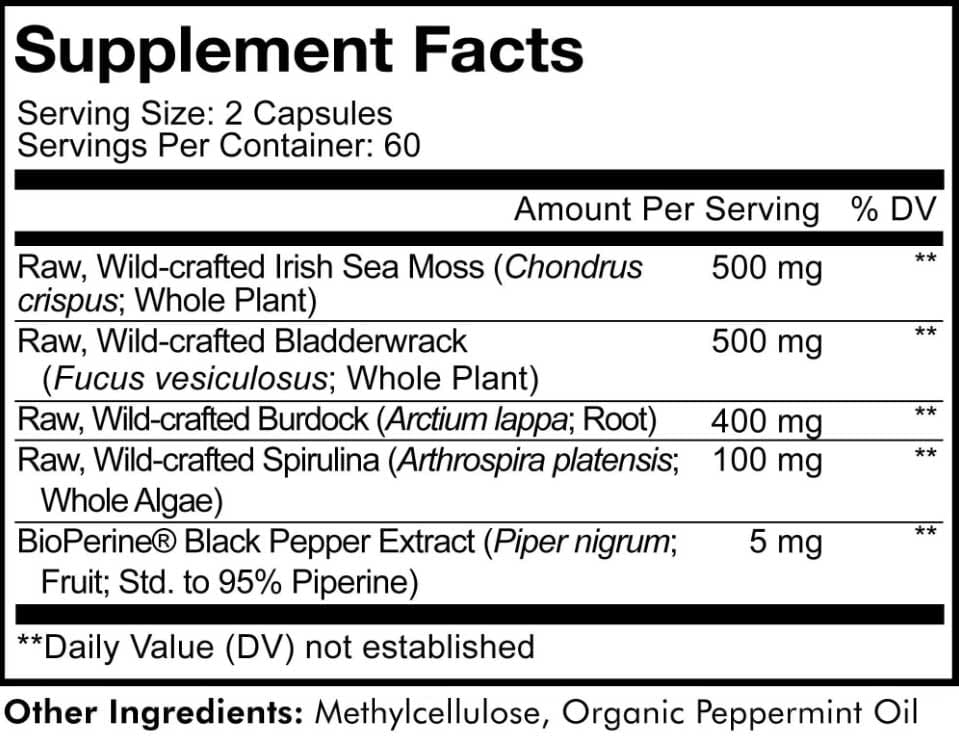 Codeage Sea Moss Wildcrafted Ingredients