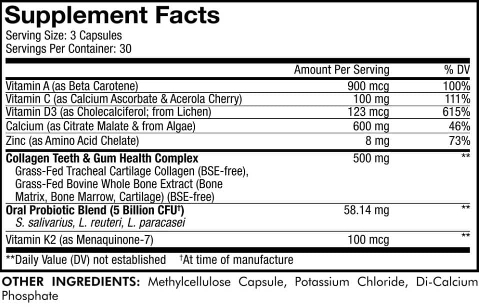 Codeage Teeth & Gums Vitamins Ingredients