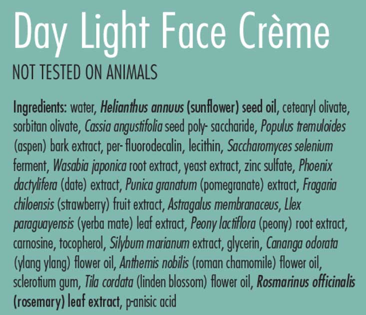 D'Adamo Personalized Nutrition Day Light Face Creme Ingredients