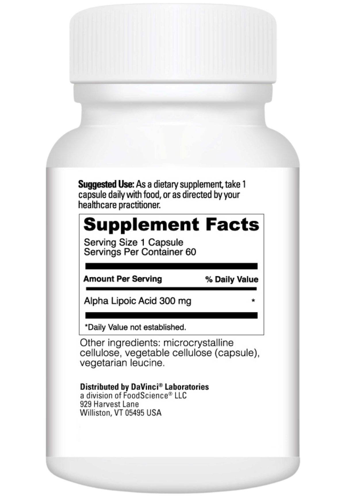 DaVinci Labs Alpha Lipoic Acid 300 Ingredients