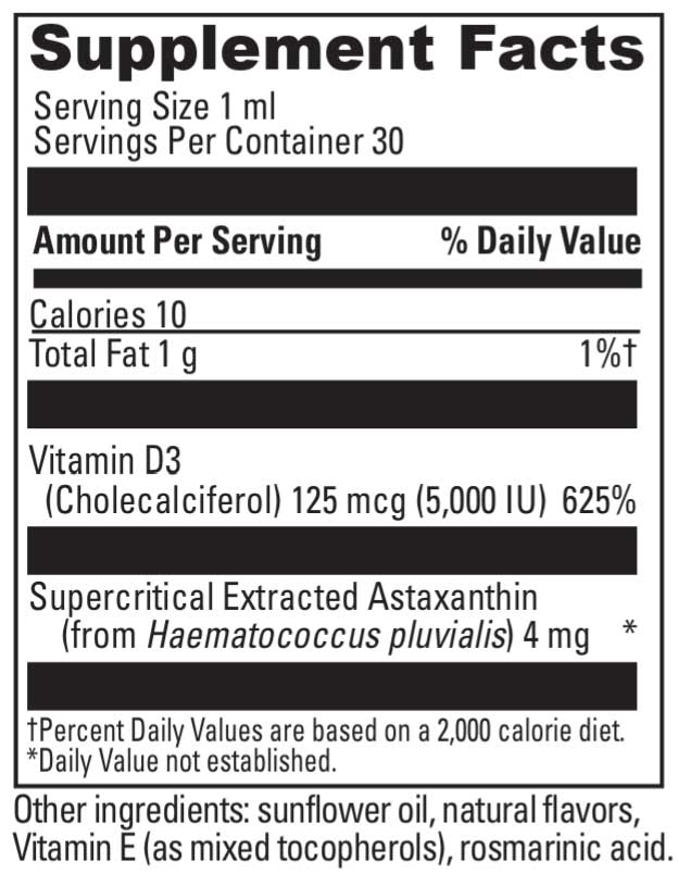 DaVinci Labs Astaxanthin D3 Liquid Ingredients