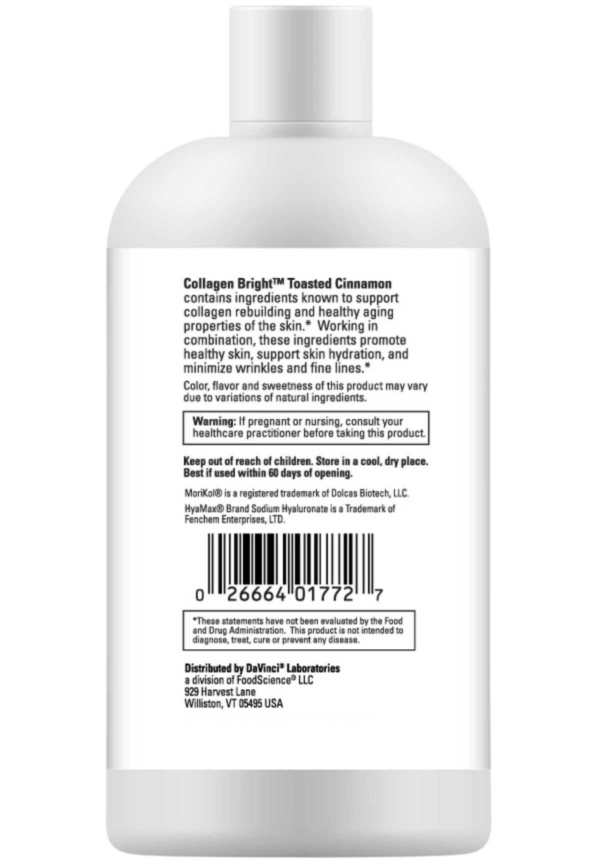 DaVinci Labs Collagen Bright Toasted Cinnamon Back