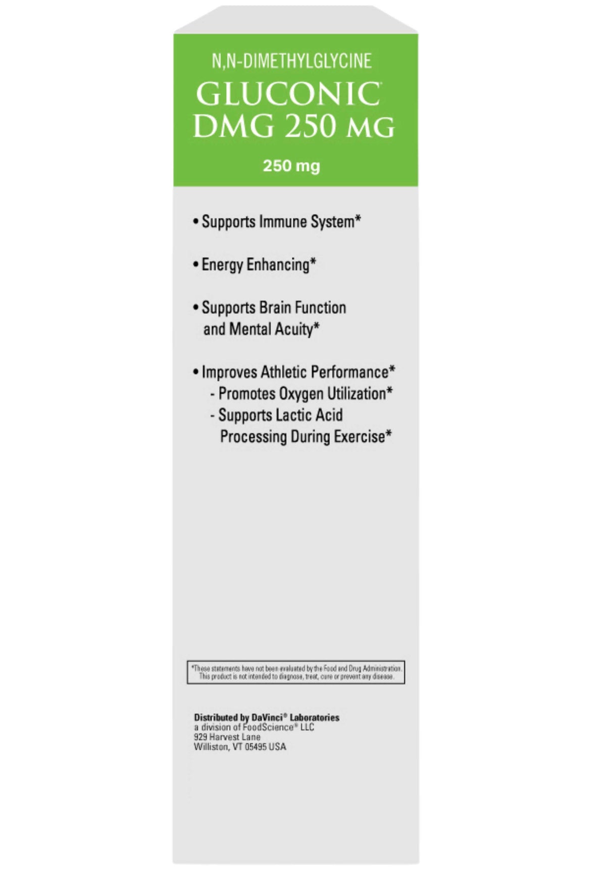 DaVinci Labs Gluconic DMG 250 mg Back