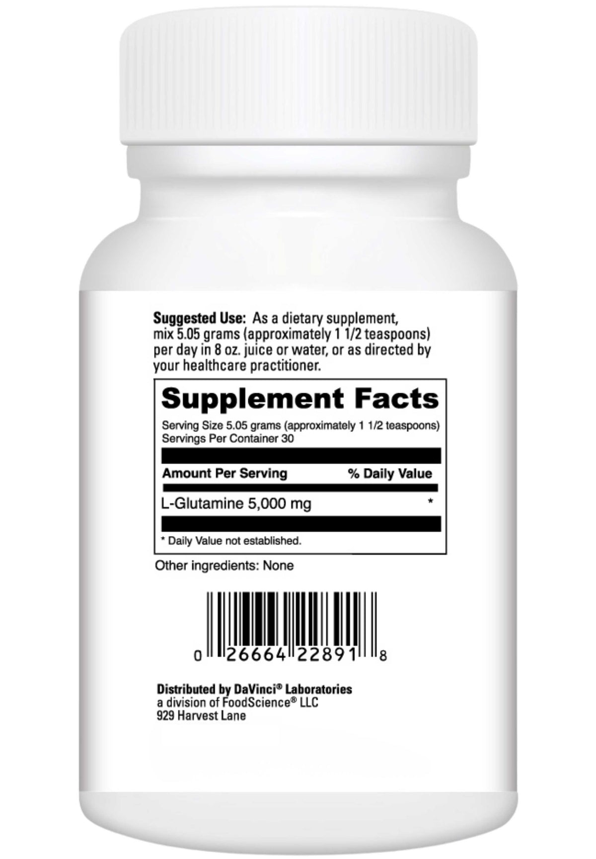 DaVinci Labs L-Glutamine Powder Ingredients