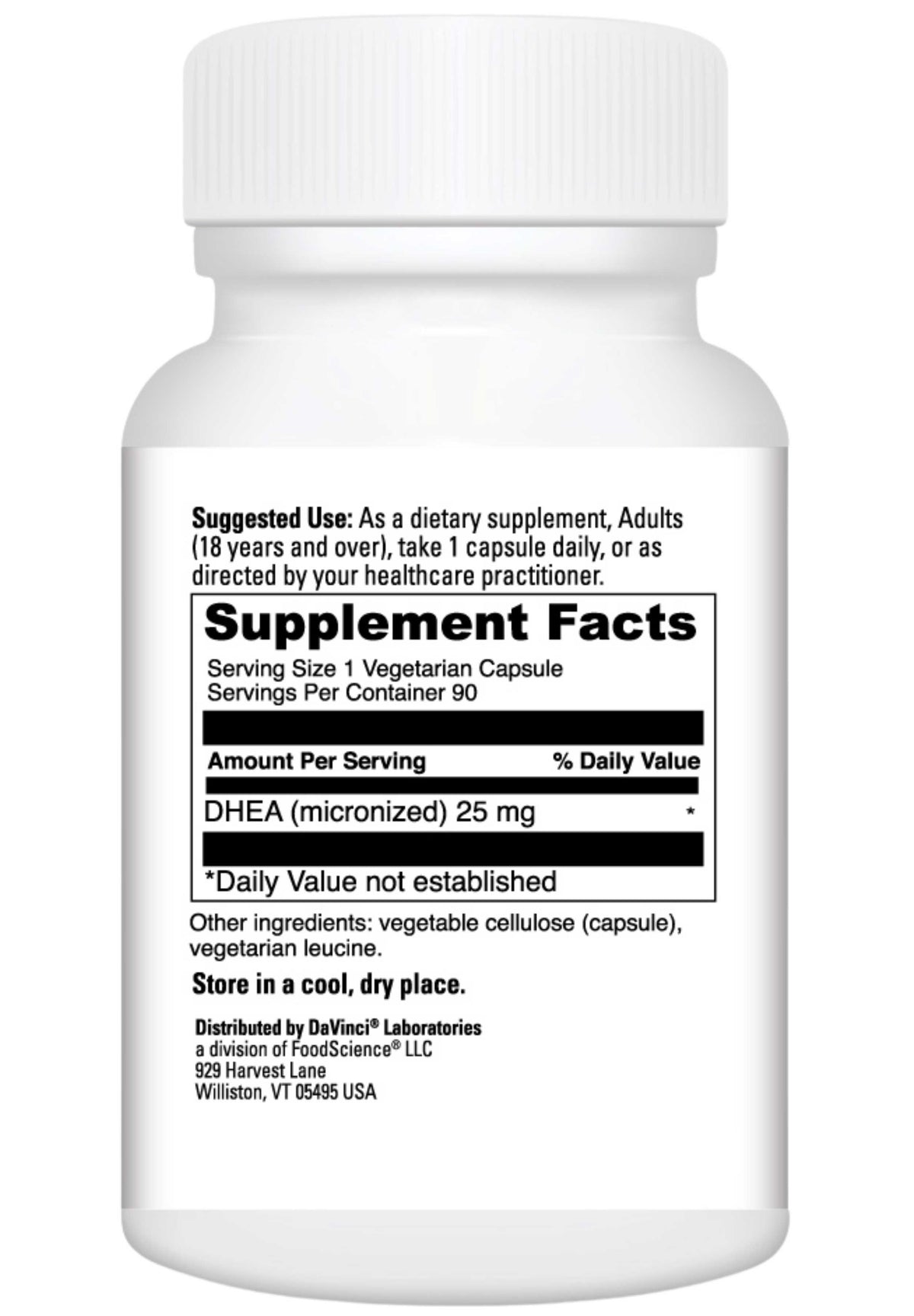 DaVinci Labs Micronized DHEA 25 mg Ingredients