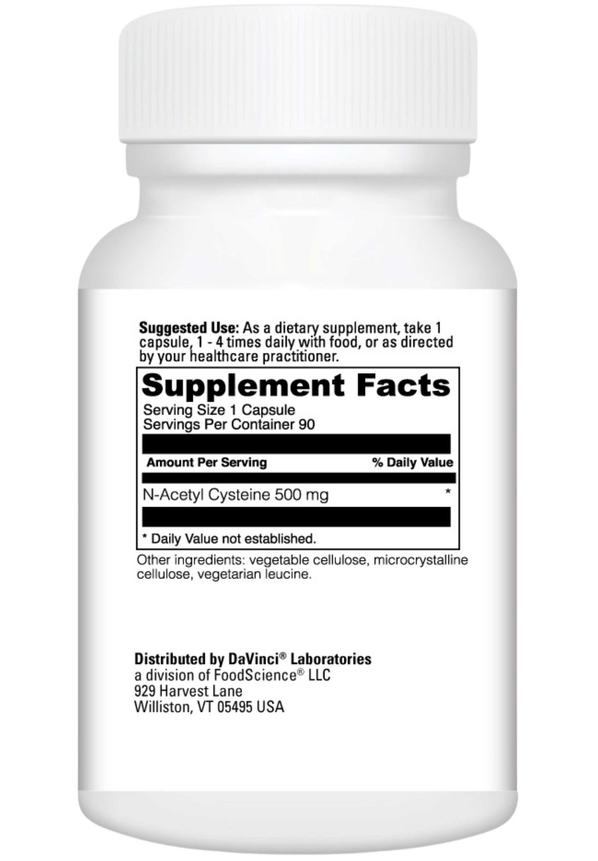DaVinci Labs N-Acetyl Cysteine 500 mg Ingredients