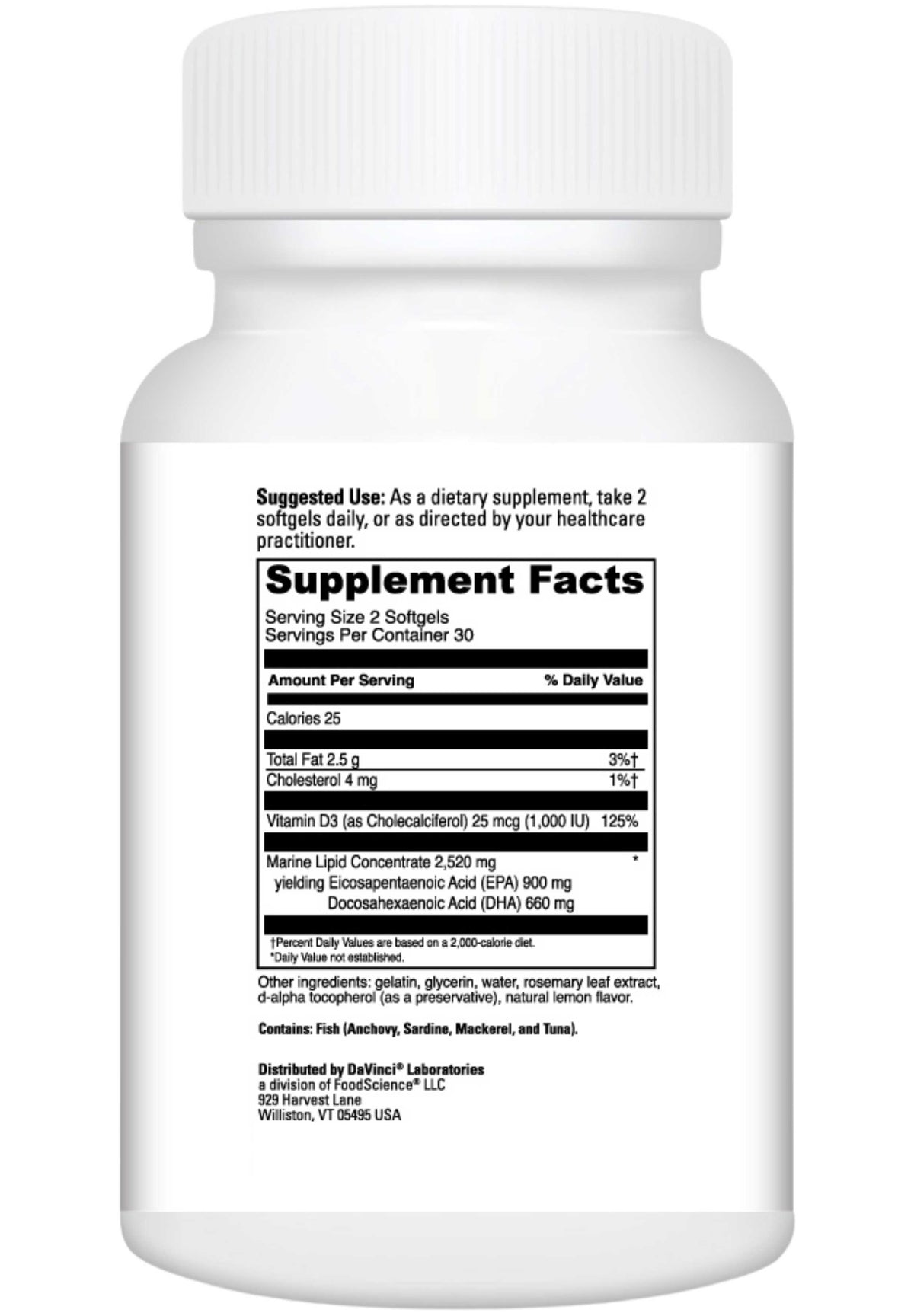 DaVinci Labs Omega 3 HP-D Ingredients