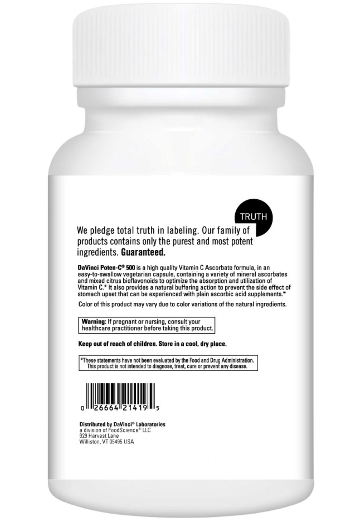 DaVinci Labs Poten-C 500 mg Back