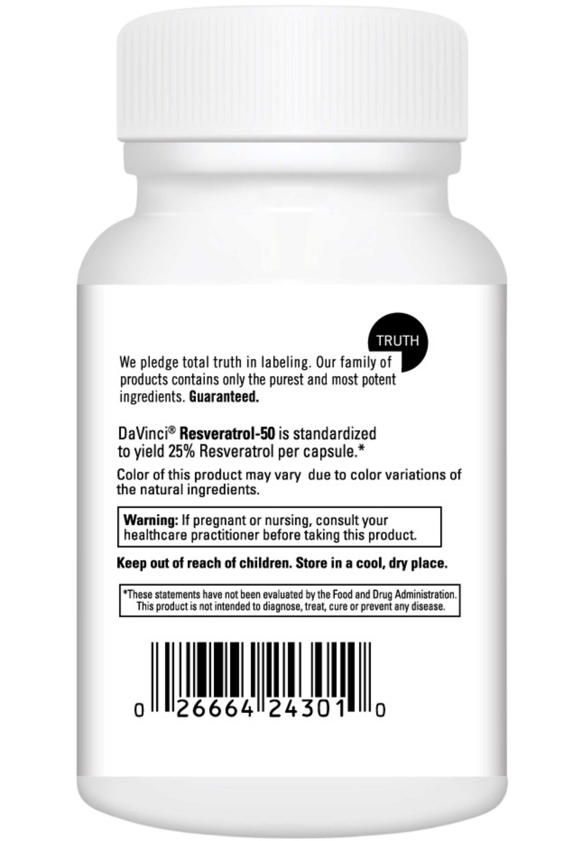 DaVinci Labs Resveratrol-50 Back