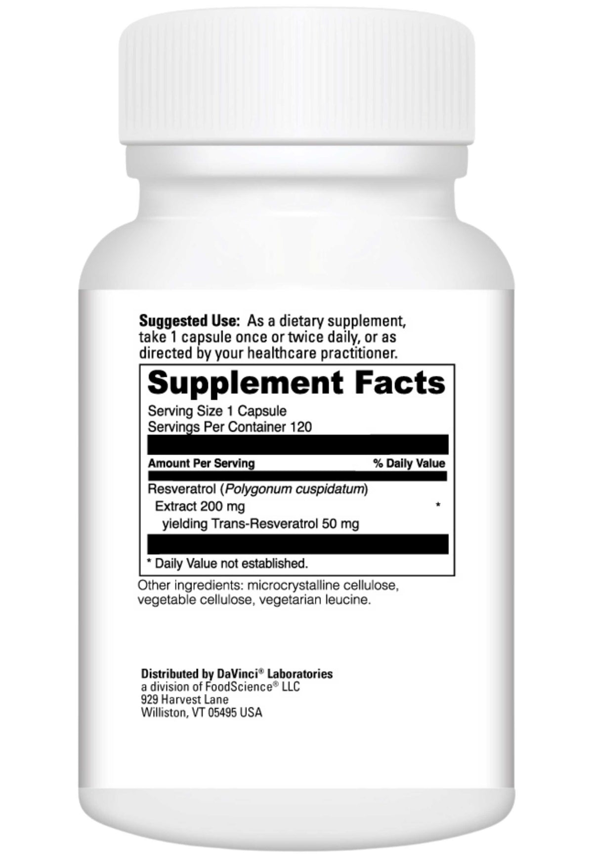 DaVinci Labs Resveratrol-50 Ingredients