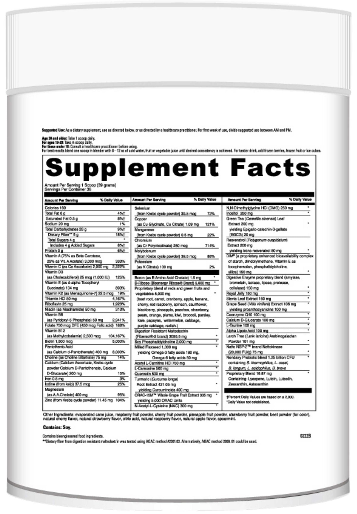 DaVinci Labs Spectra Infinite Nutrition Ingredients