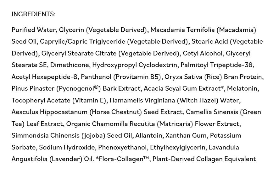 DermaE Natural Bodycare Advanced Peptides and Flora-Collagen Night Moisturizer Ingredients