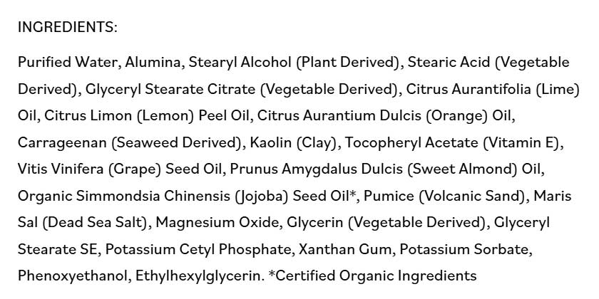 DermaE Natural Bodycare Microdermabrasion Scrub Ingredients