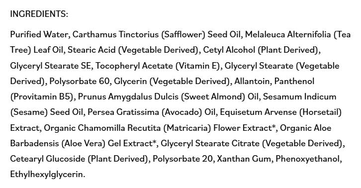 DermaE Natural Bodycare Tea Tree and Vitamin E Relief Cream Ingredients
