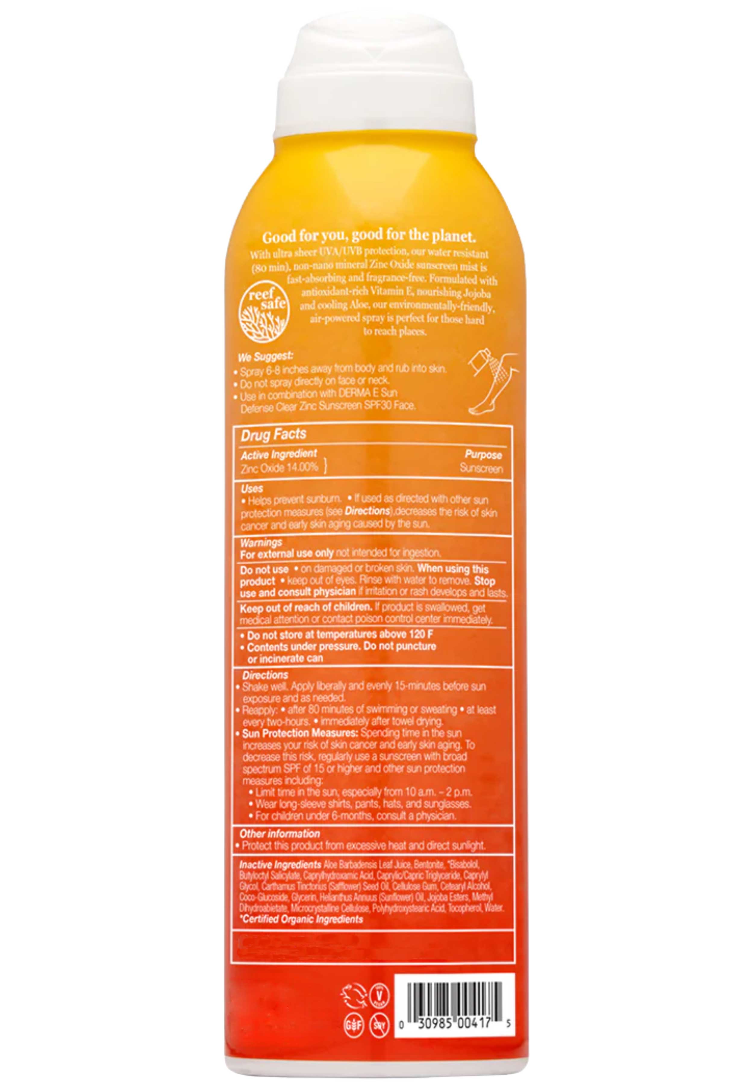 DermaE Natural Bodycare Ultra Sheer Mineral Sunscreen Mist Ingredients