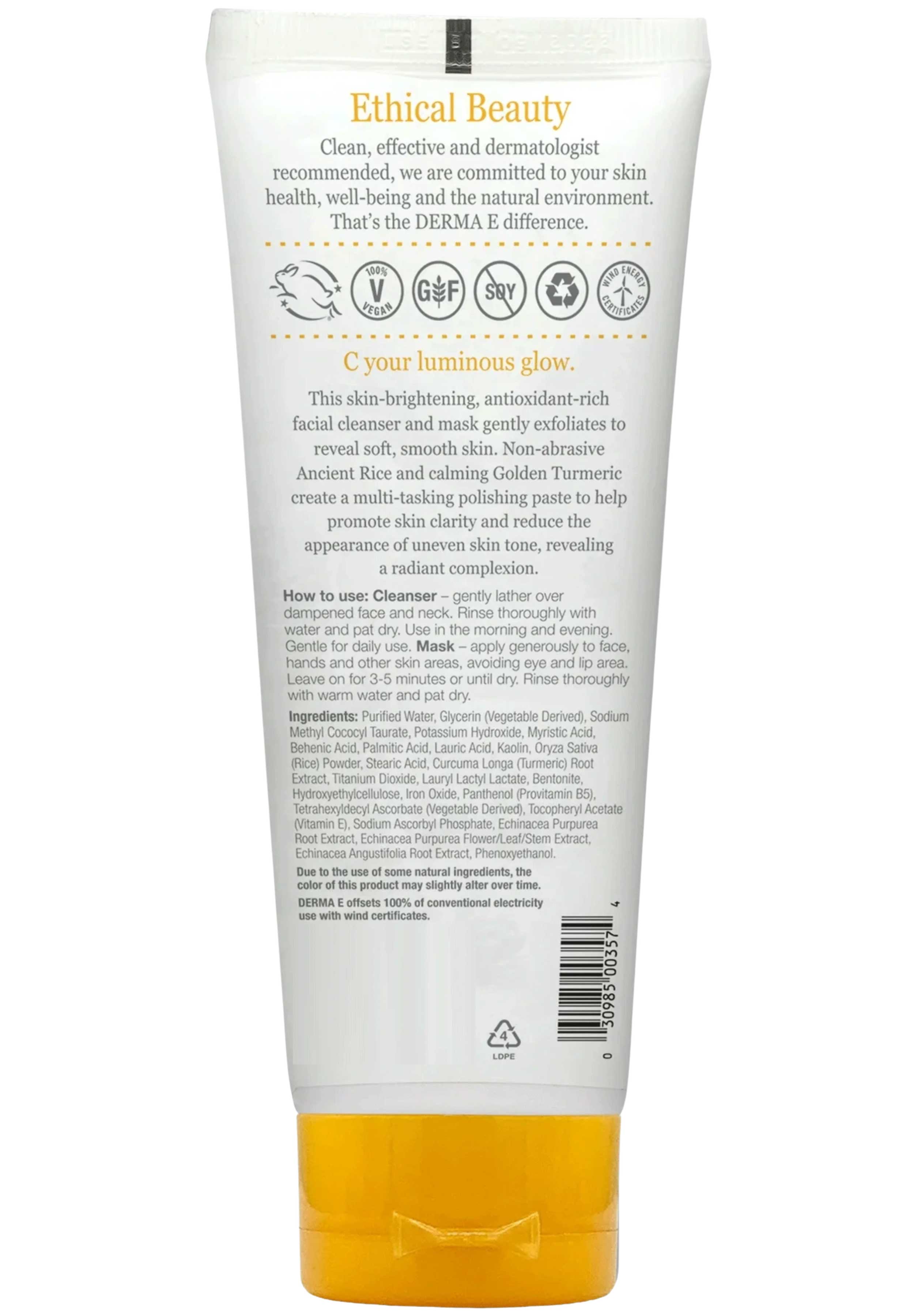 DermaE Natural Bodycare Vitamin C Gentle Daily Cleansing Paste Ingredients