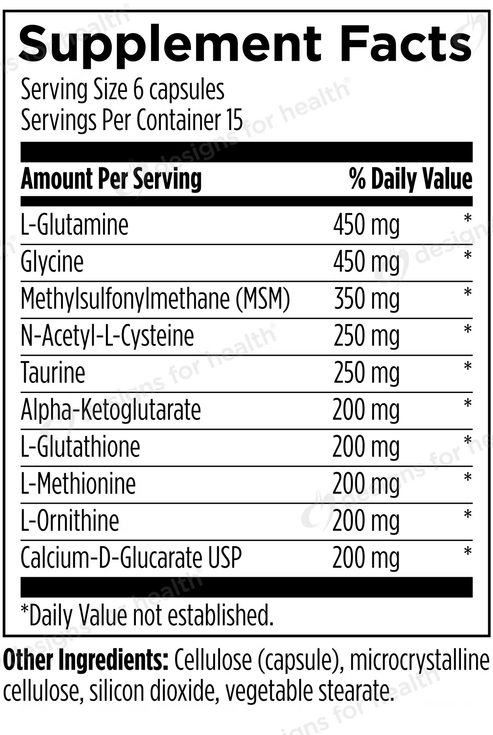 Designs for Health Amino-D-Tox Ingredients