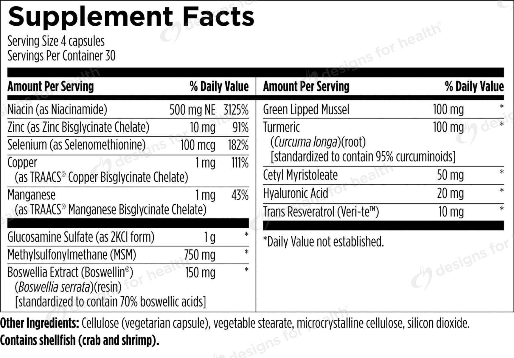 Designs for Health ArthroSoothe Ingredients