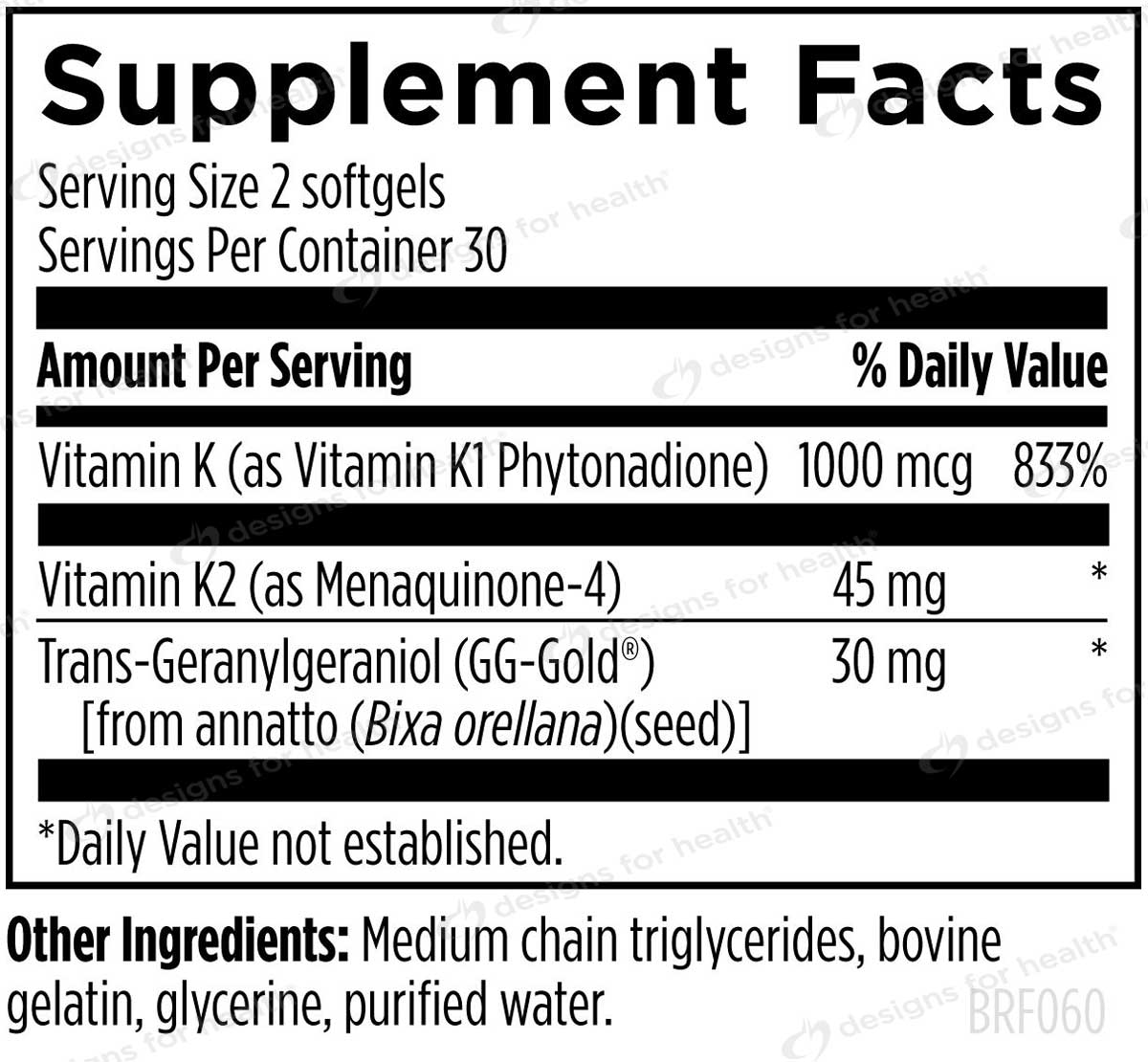 Designs for Health BRF 45 Ingredients