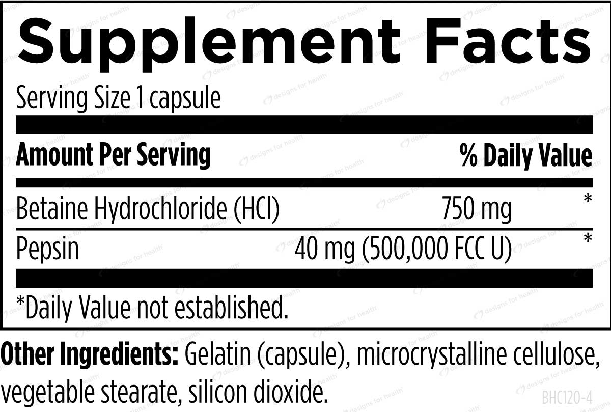 Designs for Health Betaine HCl with Pepsin Ingredients