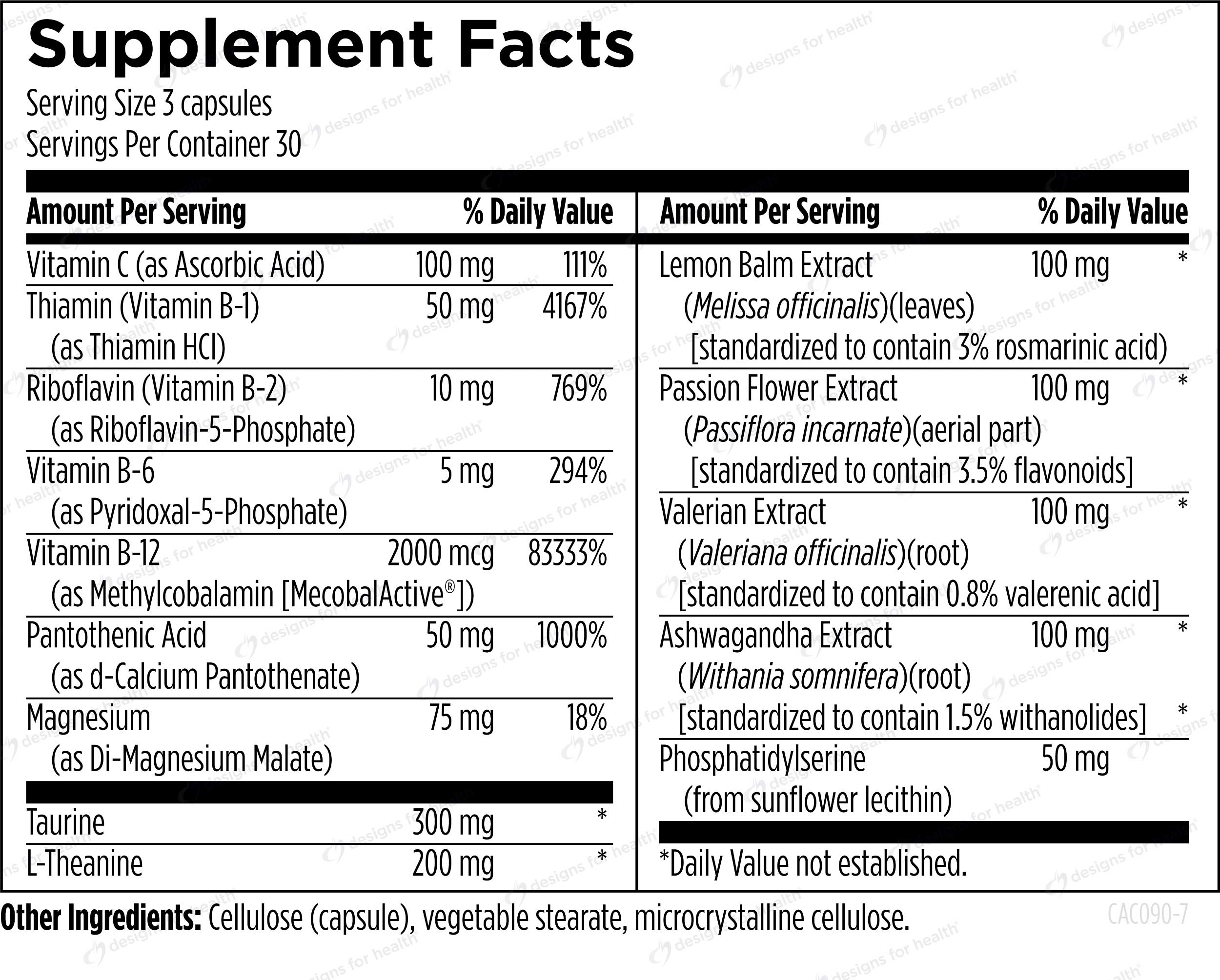 Designs for Health CatecholaCalm Ingredients