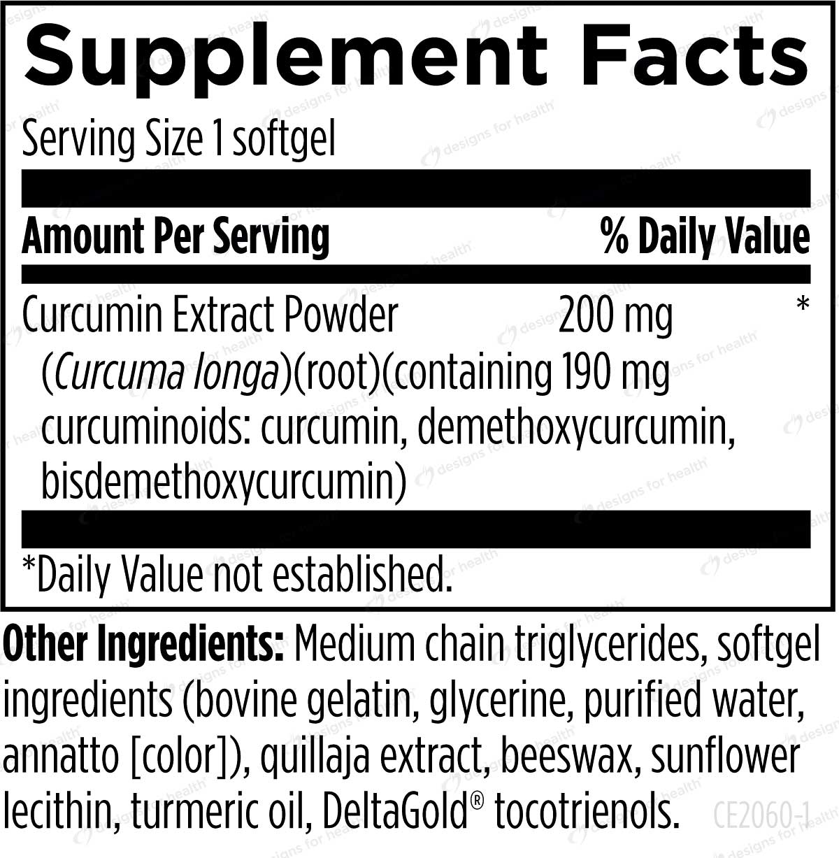 Designs for Health Curcum-Evail 200 Ingredients 