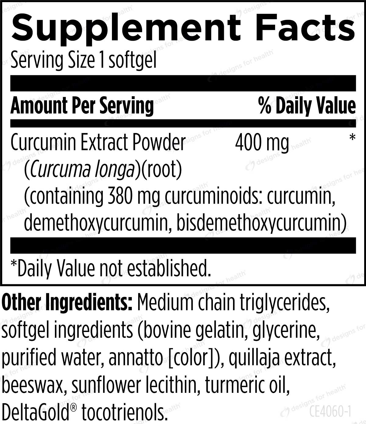 Designs for Health Curcum-Evail 400 Ingredients 