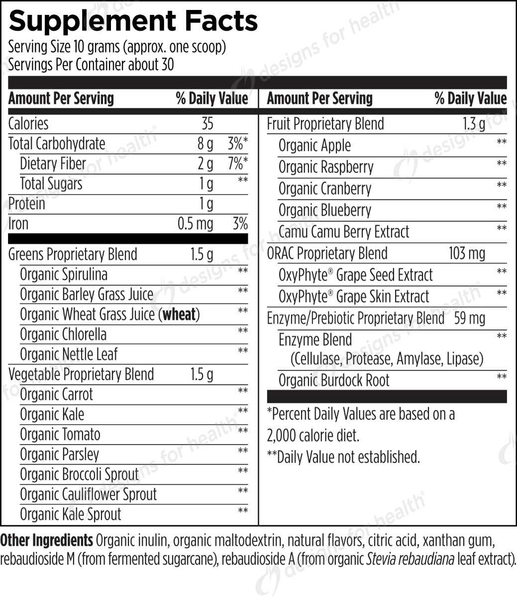 Designs for Health EssentiaGreens™ and Reds Ingredients