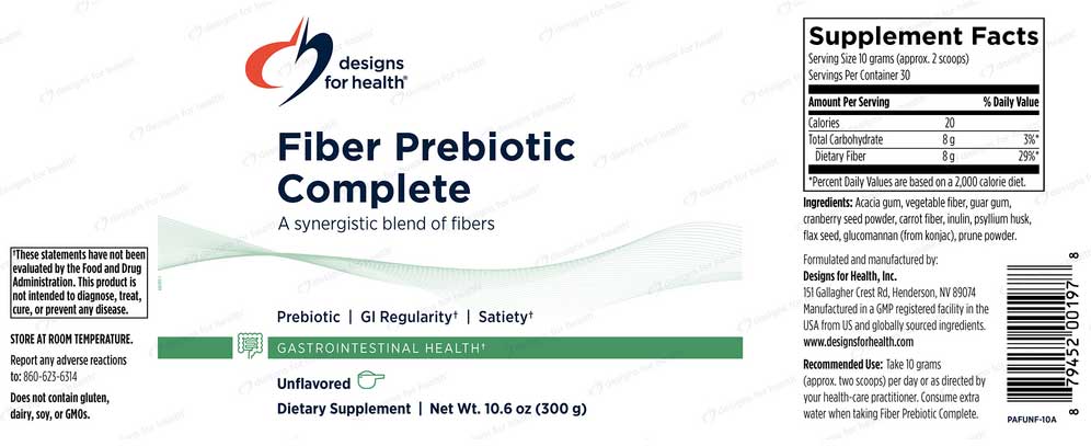 Designs for Health Fiber Prebiotic Complete (Formerly PaleoFiber) Label