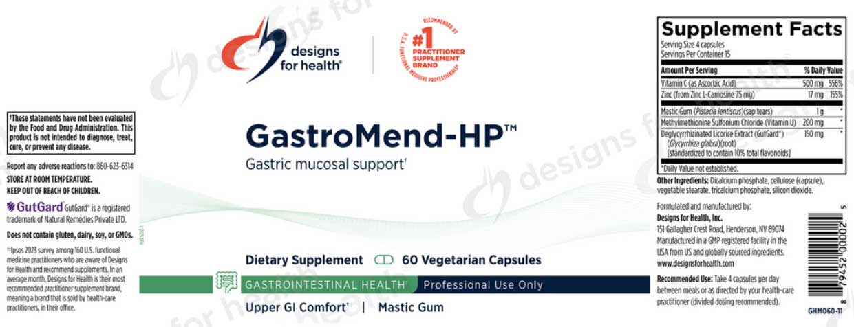 Designs for Health GastroMend-HP Label