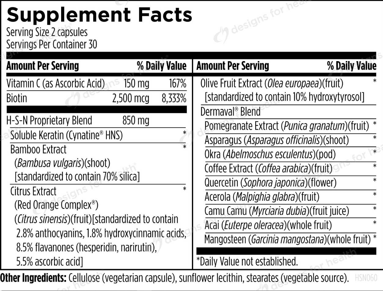 Designs for Health H-S-N Radiance Capsules (Formerly H-S-N Complete) Ingredients