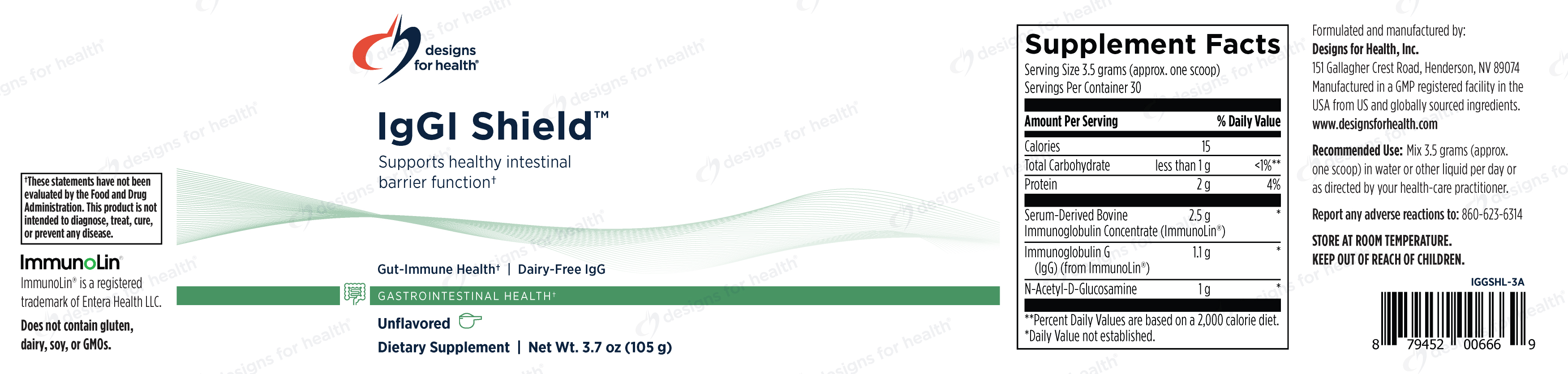 Designs for Health IgGI Shield Powder Label