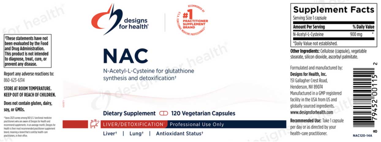Designs for Health NAC (N-Acetyl-L-Cysteine) Label